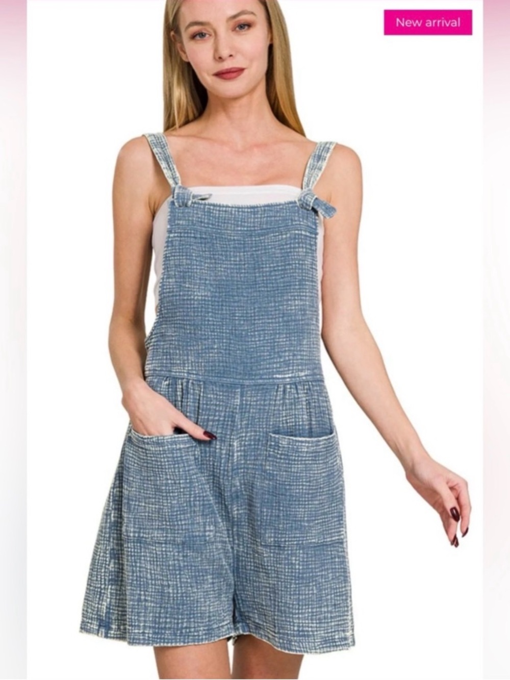 Blue Textured Women's Denim-Style Overall Dress